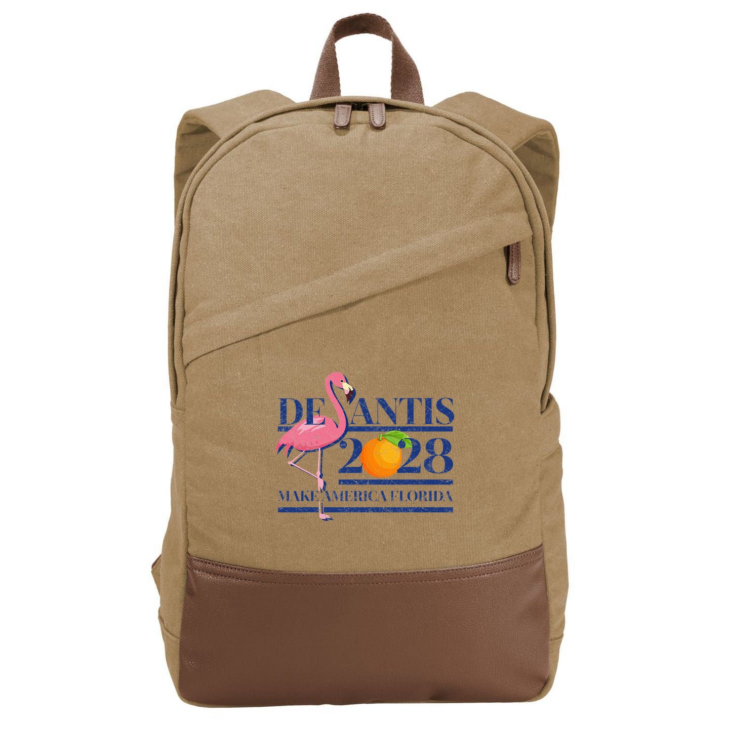 Desantis 2028 Make America Florida Ron Desantis 48 Flamingo Cotton Canvas Backpack
