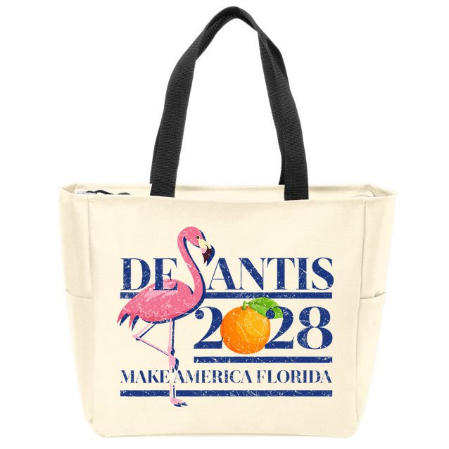 Desantis 2028 Make America Florida Ron Desantis 48 Flamingo Zip Tote Bag