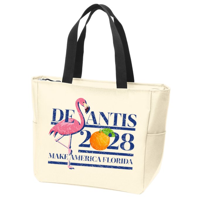Desantis 2028 Make America Florida Ron Desantis 48 Flamingo Zip Tote Bag