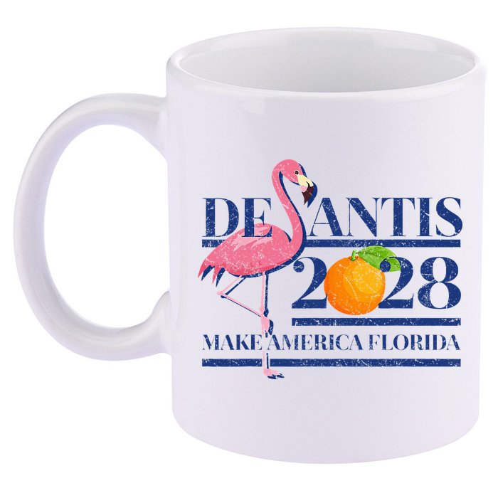 Desantis 2028 Make America Florida Ron Desantis 48 Flamingo 11oz C Handle Ceramic Mug