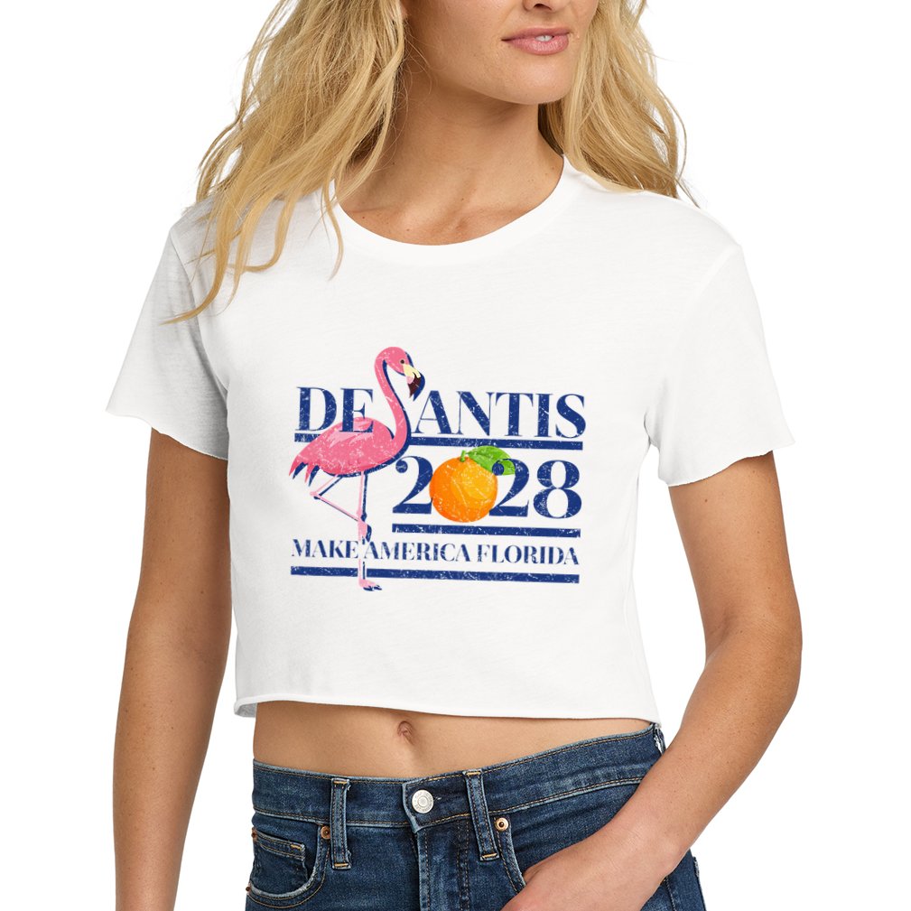 Desantis 2028 Make America Florida Ron Desantis 48 Flamingo Women's Crop Top Tee