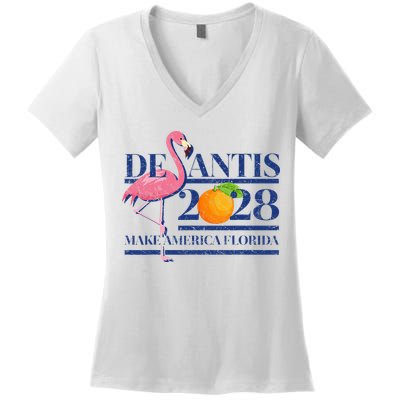 Desantis 2028 Make America Florida Ron Desantis 48 Flamingo Women's V-Neck T-Shirt