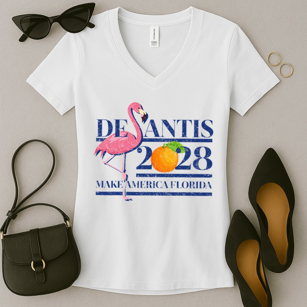 Desantis 2028 Make America Florida Ron Desantis 48 Flamingo Women's V-Neck T-Shirt
