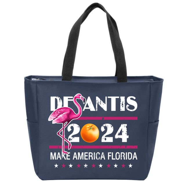 Desantis 2024 Make America Florida Flamingo Zip Tote Bag