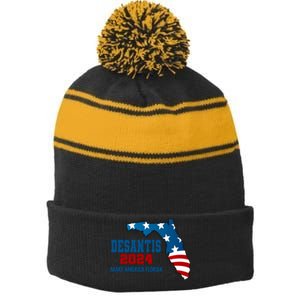 Desantis 2024 Make America Florida Stripe Pom Pom Beanie