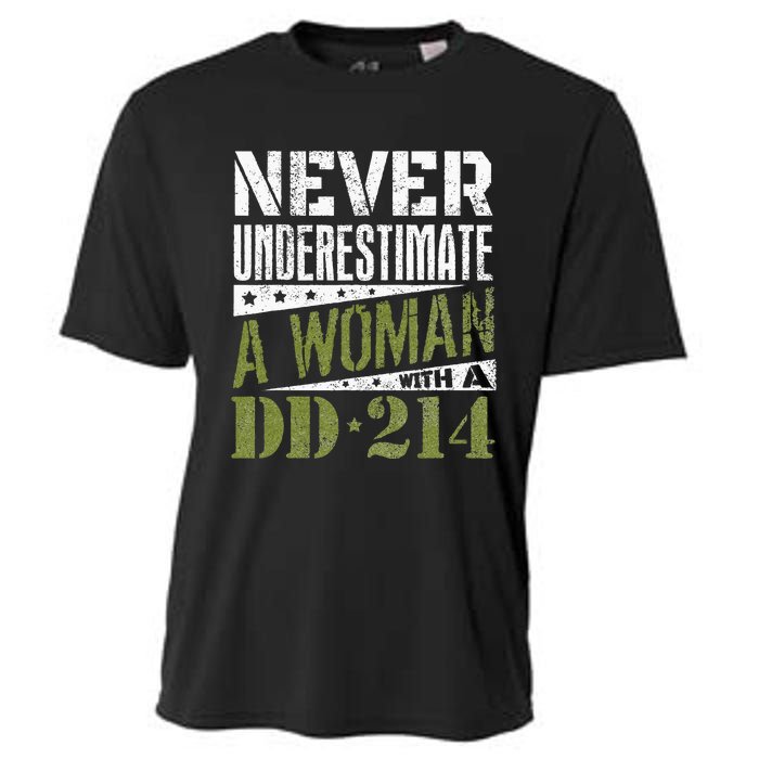 DD 214 Never Underestimate A Woman With DD214 Veteran Cooling Performance Crew T-Shirt