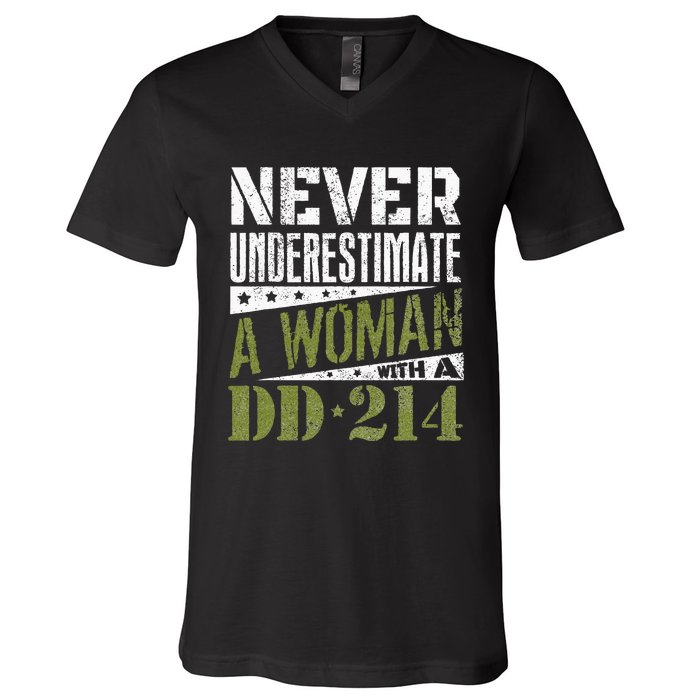 DD 214 Never Underestimate A Woman With DD214 Veteran V-Neck T-Shirt