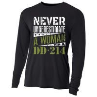 DD 214 Never Underestimate A Woman With DD214 Veteran Cooling Performance Long Sleeve Crew