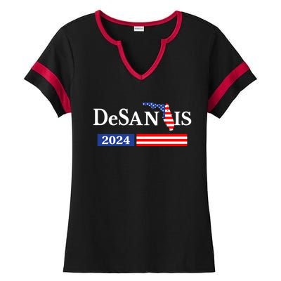 Desantis 2024 President American Flag Usa Flag Ron Desantis Meaningful Gift Ladies Halftime Notch Neck Tee