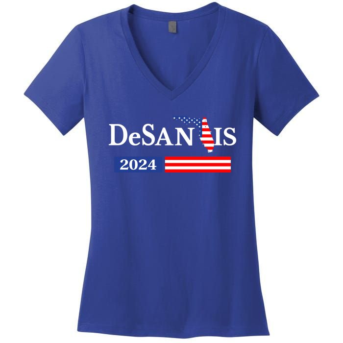 Desantis 2024 President American Flag Usa Flag Ron Desantis Meaningful Gift Women's V-Neck T-Shirt