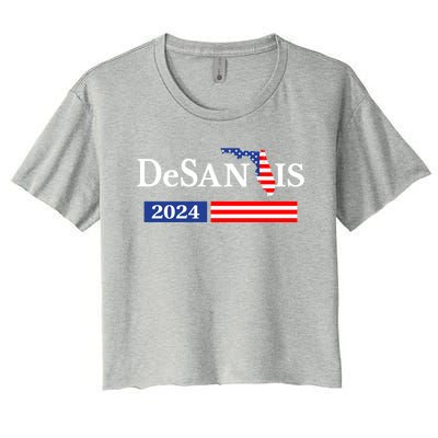 Desantis 2024 President American Flag Usa Flag Ron Desantis Meaningful Gift Women's Crop Top Tee