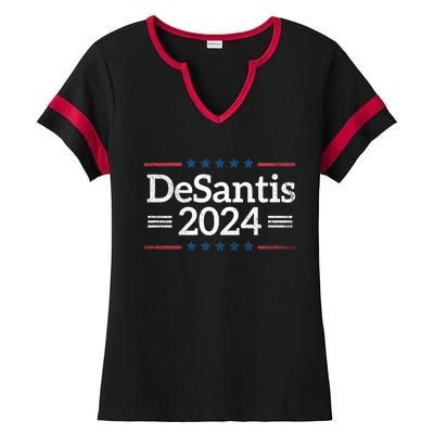 Desantis 2024 Retro Vintage Make America Florida Ladies Halftime Notch Neck Tee