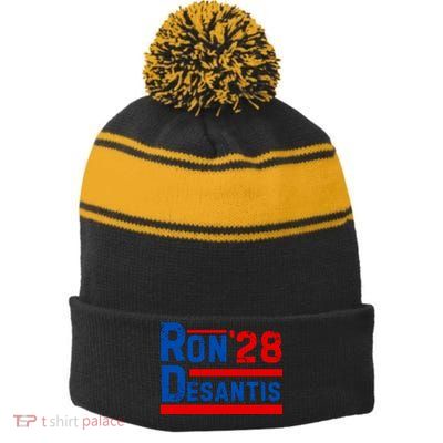 Desantis 2028 Ron Desantis 2028 President Election Retro Stripe Pom Pom Beanie