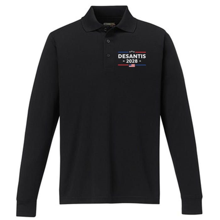 Desantis 2028 Ron Desantis 2028 President Election Us Flag Performance Long Sleeve Polo