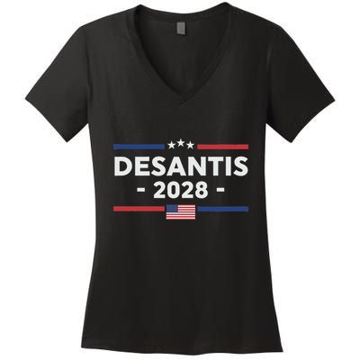 Desantis 2028 Ron Desantis 2028 President Election Us Flag Women's V-Neck T-Shirt