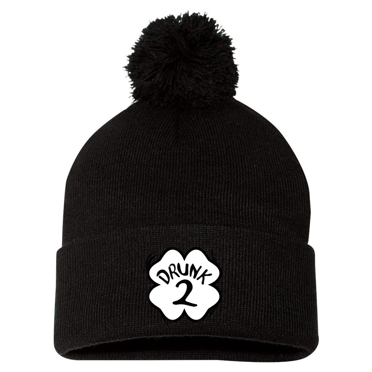 Drunk 2 St Pattys Day Green Tee Drinking Team Group Matching Pom Pom 12in Knit Beanie