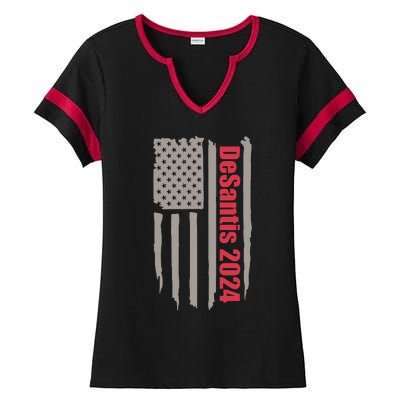 Desantis 2024 USA Flag Ron Desantis 2024 Election Desantis President 2024 Ladies Halftime Notch Neck Tee