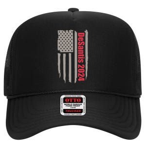 Desantis 2024 USA Flag Ron Desantis 2024 Election Desantis President 2024 High Crown Mesh Back Trucker Hat