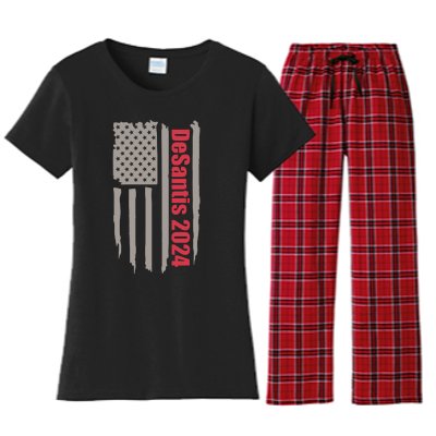 Desantis 2024 USA Flag Ron Desantis 2024 Election Desantis President 2024 Women's Flannel Pajama Set