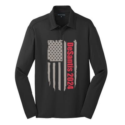 Desantis 2024 USA Flag Ron Desantis 2024 Election Desantis President 2024 Silk Touch Performance Long Sleeve Polo