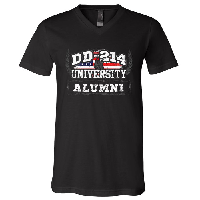 DD 214 University Alumni Military Vet Retired Veteran Flag V-Neck T-Shirt