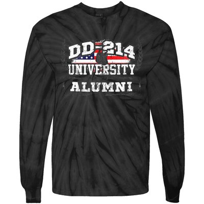 DD 214 University Alumni Military Vet Retired Veteran Flag Tie-Dye Long Sleeve Shirt