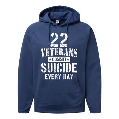 Distressed 22 Veterans Commit Suicide Every Day Awareness Gift Performance Fleece Hoodie