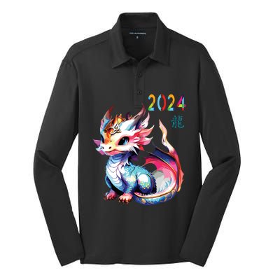 Dragon 2024 Year Of The Dragon Happy Lunar New Year 2024 Silk Touch Performance Long Sleeve Polo