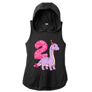 Dinosaur 2 Year Old 2nd Birthday Party Girl Ladies PosiCharge Tri-Blend Wicking Draft Hoodie Tank