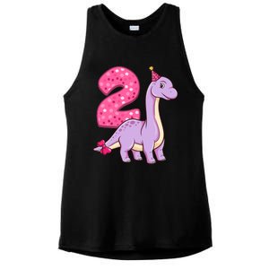 Dinosaur 2 Year Old 2nd Birthday Party Girl Ladies PosiCharge Tri-Blend Wicking Tank