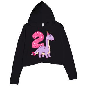 Dinosaur 2 Year Old 2nd Birthday Party Girl Crop Fleece Hoodie