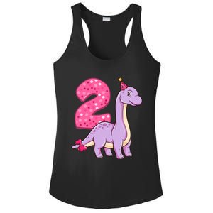 Dinosaur 2 Year Old 2nd Birthday Party Girl Ladies PosiCharge Competitor Racerback Tank