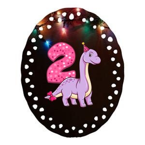 Dinosaur 2 Year Old 2nd Birthday Party Girl Ceramic Oval Ornament