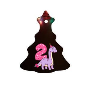 Dinosaur 2 Year Old 2nd Birthday Party Girl Ceramic Tree Ornament