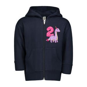 Dinosaur 2 Year Old 2nd Birthday Party Girl Toddler Zip Fleece Hoodie