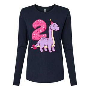 Dinosaur 2 Year Old 2nd Birthday Party Girl Womens Cotton Relaxed Long Sleeve T-Shirt