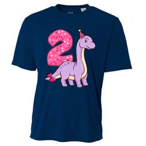 Dinosaur 2 Year Old 2nd Birthday Party Girl Cooling Performance Crew T-Shirt