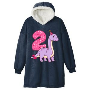 Dinosaur 2 Year Old 2nd Birthday Party Girl Hooded Wearable Blanket