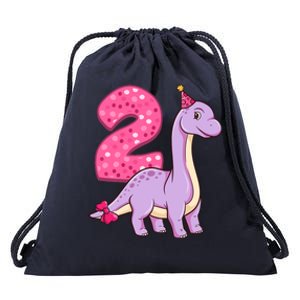 Dinosaur 2 Year Old 2nd Birthday Party Girl Drawstring Bag