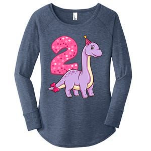 Dinosaur 2 Year Old 2nd Birthday Party Girl Women's Perfect Tri Tunic Long Sleeve Shirt