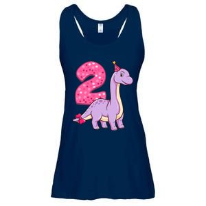 Dinosaur 2 Year Old 2nd Birthday Party Girl Ladies Essential Flowy Tank