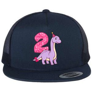 Dinosaur 2 Year Old 2nd Birthday Party Girl Flat Bill Trucker Hat