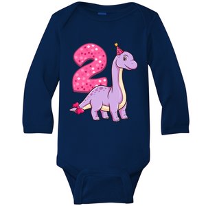 Dinosaur 2 Year Old 2nd Birthday Party Girl Baby Long Sleeve Bodysuit