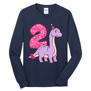 Dinosaur 2 Year Old 2nd Birthday Party Girl Tall Long Sleeve T-Shirt