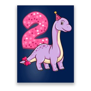 Dinosaur 2 Year Old 2nd Birthday Party Girl Poster