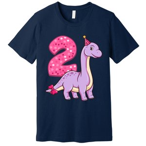 Dinosaur 2 Year Old 2nd Birthday Party Girl Premium T-Shirt