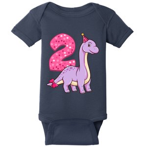 Dinosaur 2 Year Old 2nd Birthday Party Girl Baby Bodysuit