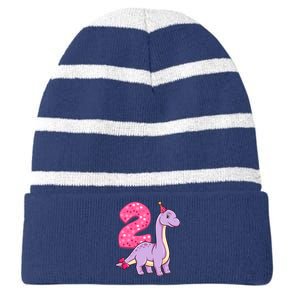 Dinosaur 2 Year Old 2nd Birthday Party Girl Striped Beanie with Solid Band