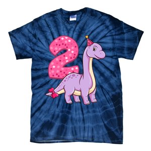 Dinosaur 2 Year Old 2nd Birthday Party Girl Tie-Dye T-Shirt