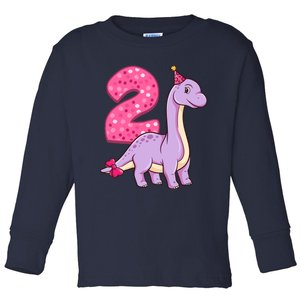 Dinosaur 2 Year Old 2nd Birthday Party Girl Toddler Long Sleeve Shirt